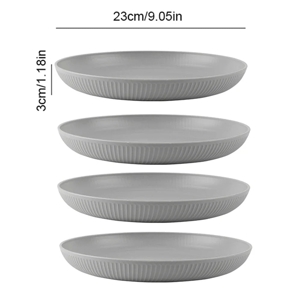 4/16Pcs Grey Straw Cutlery Set Dishes Bowls Disk Water Cup Tableware Plastic Unbreakable Polypropylene Kitchen Dinnerware