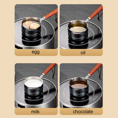 304 Stainless Steel Mini Soup Pot with Wooden Handle Condiment Sauce Pan Small Saucepan for Making Sauces Heating Milk Kitchen