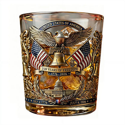 America 250 Years Anniversary Liquor Bottle Hand-blown Glassware America 250th Patriotic Eagle Cup Whiskey Glasses Rotating Cup