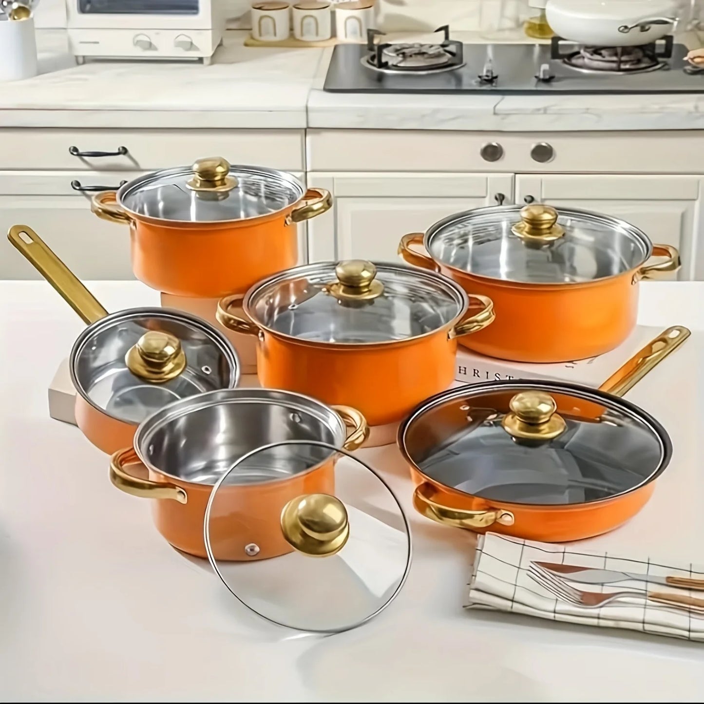 13pcs Tri-Ply Stainless Steel Cookware Set with Lids, Pots And Pans Kitchen Set, Induction-Ready, Pots And Pans Set, Induction
