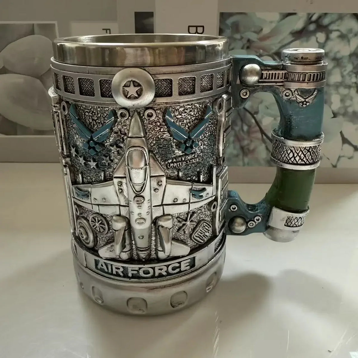 1pcs Navy Cup Air Force Anchor Plane Wine Mugs Resin Stainless Steel Army Beer Military  Mug Men Birthday Gift Coffee Wine New