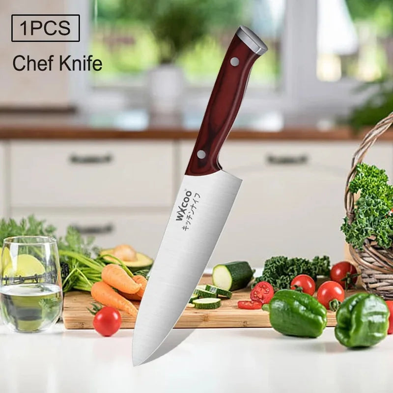 WXCOO 1-5pcs Professional Kitchen Knife Set Ultra Sharp Chef's Knife Meat Cleaver Fruit Slicing Stainless Steel Cutting Board