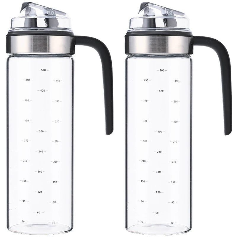 1/2pcs Transparent Glass Olive Oil Dispenser Refillable with Anti-drip Cover Soy Sauce Vinegar Oil Bottle Kitchen Accessories