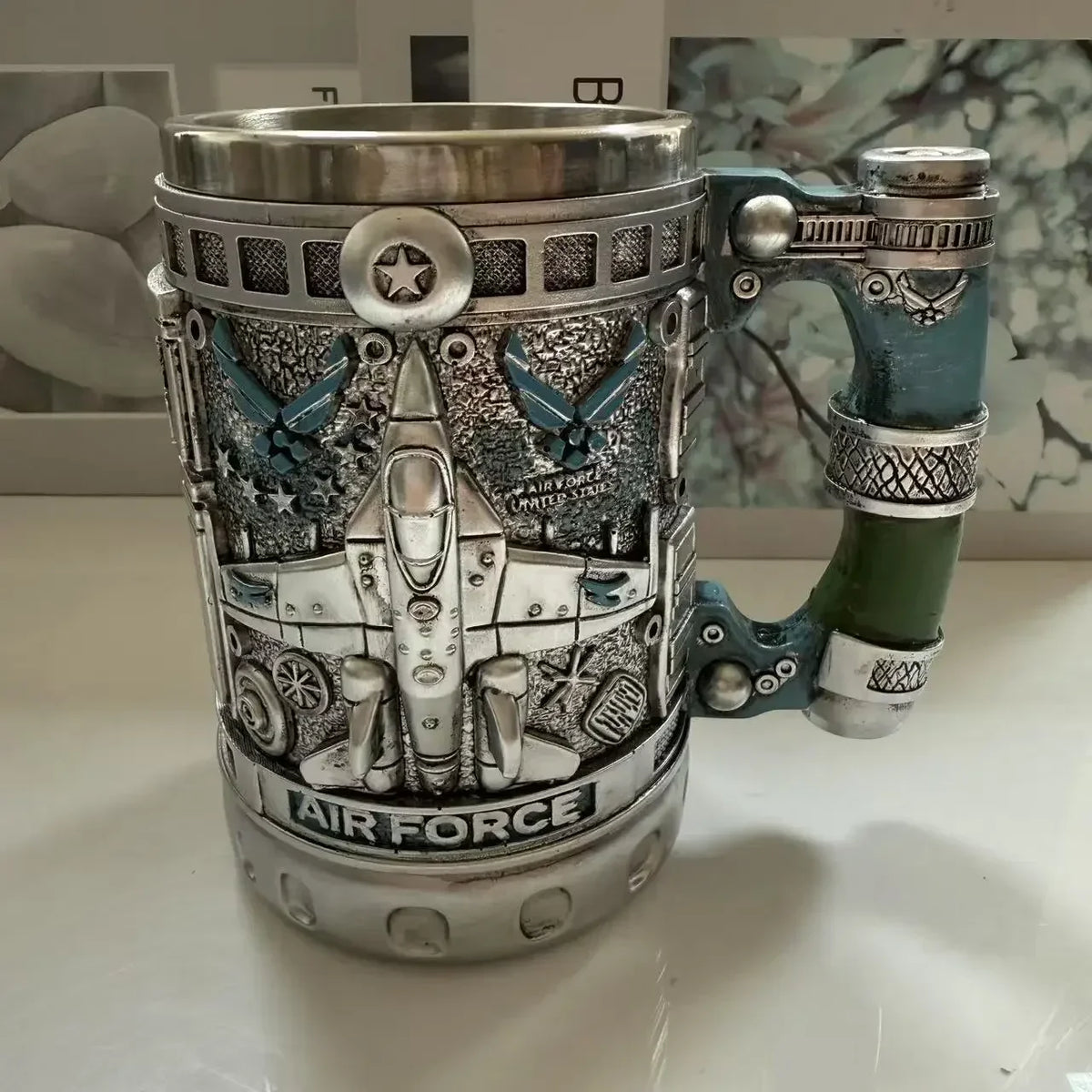 1pcs Navy Cup Air Force Anchor Plane Wine Mugs Resin Stainless Steel Army Beer Military  Mug Men Birthday Gift Coffee Wine New