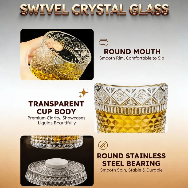 280ml Rotating Whiskey Glass Crystal Rum Glass Cocktail Party Drinking Gift Creative Crystal Premium Beer Glass