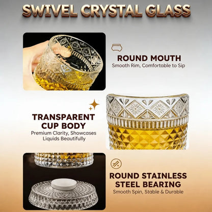280ml Rotating Whiskey Glass Crystal Rum Glass Cocktail Party Drinking Gift Creative Crystal Premium Beer Glass