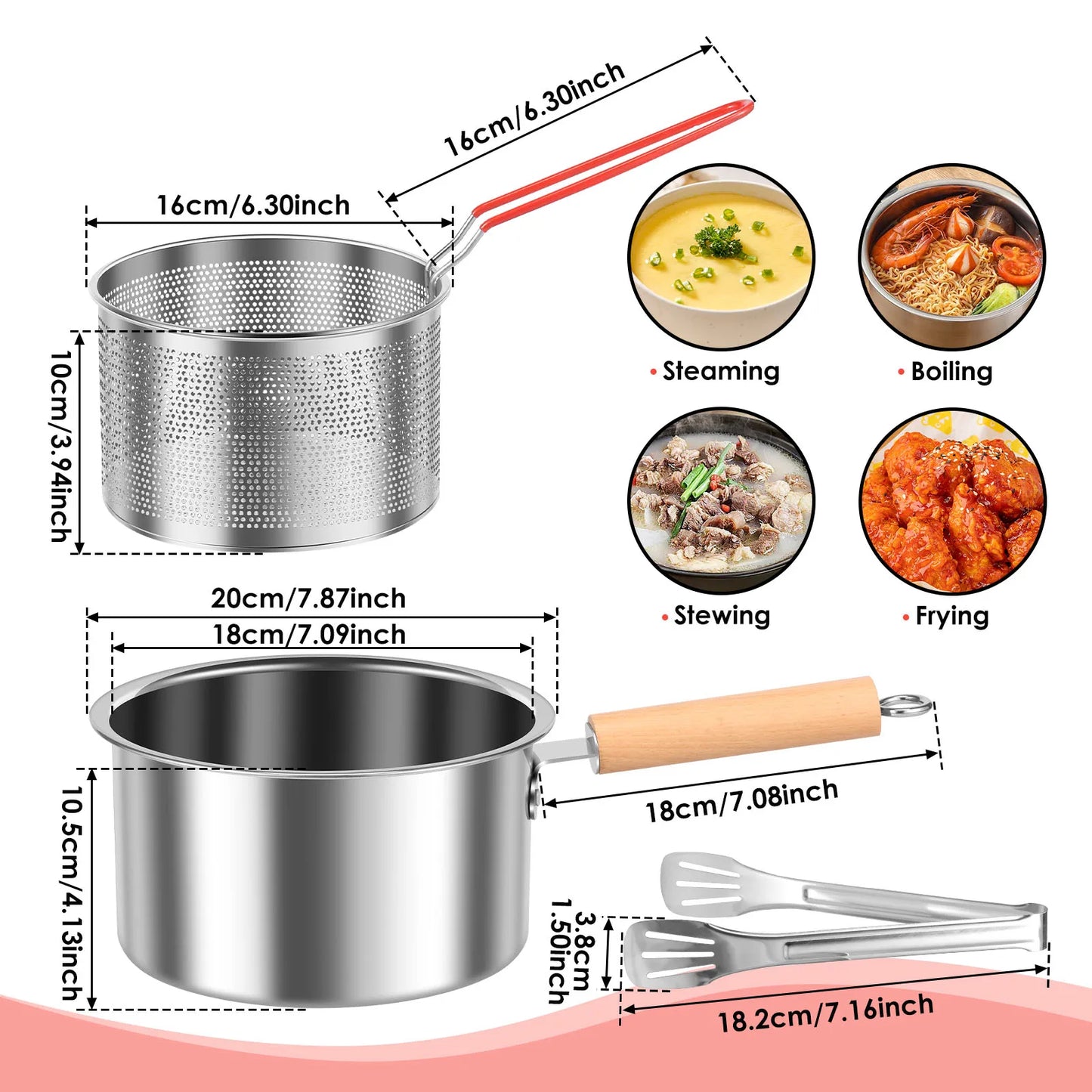Deep Fryer Pot Stainless Steel Frying Pan Oil Saving Square Deep Frying Pan with Basket and Handle Versatile Deep Fryer with Lid