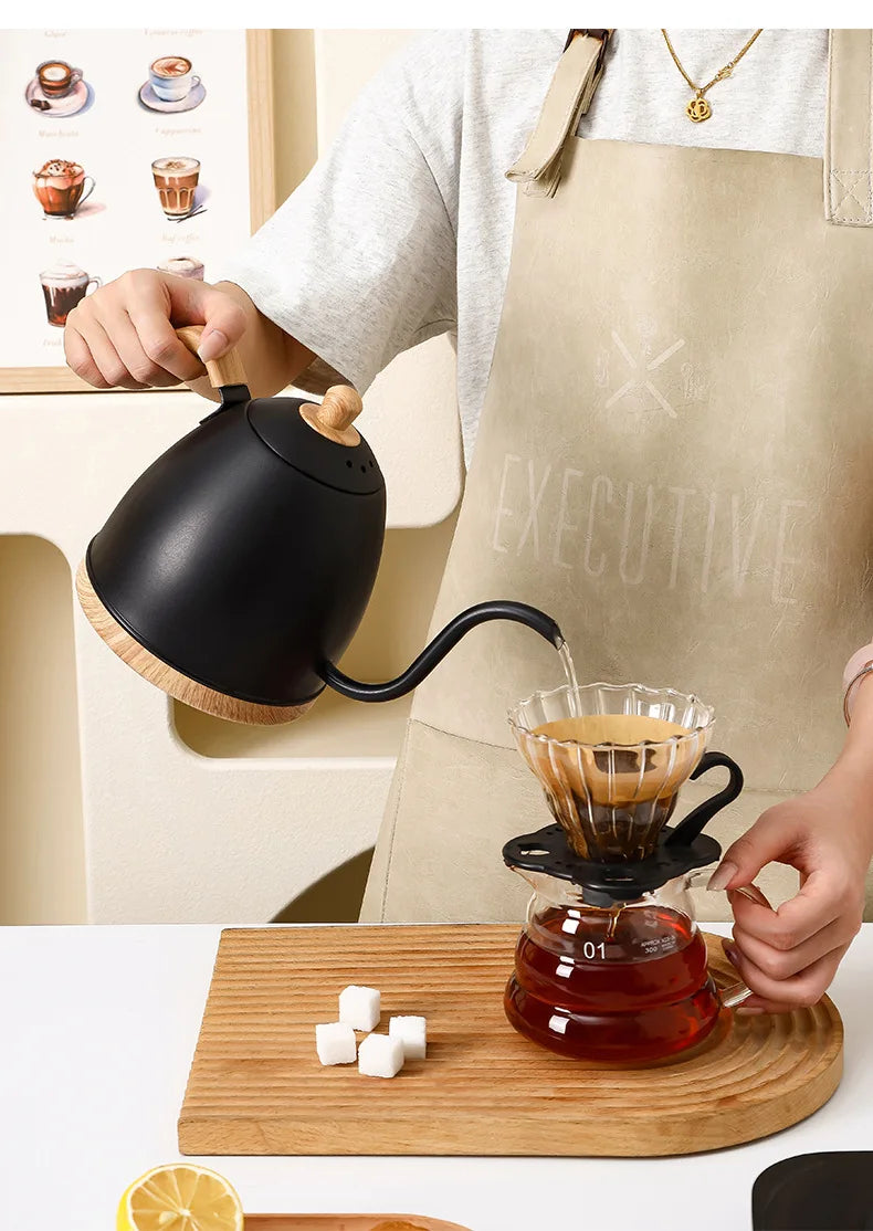 800ml Gooseneck Electric Kettle Hand Brew Coffee Pot Teapot 304 Stainless Steel Water Jug Slender Mouth Hand Brewing Pot 1000W