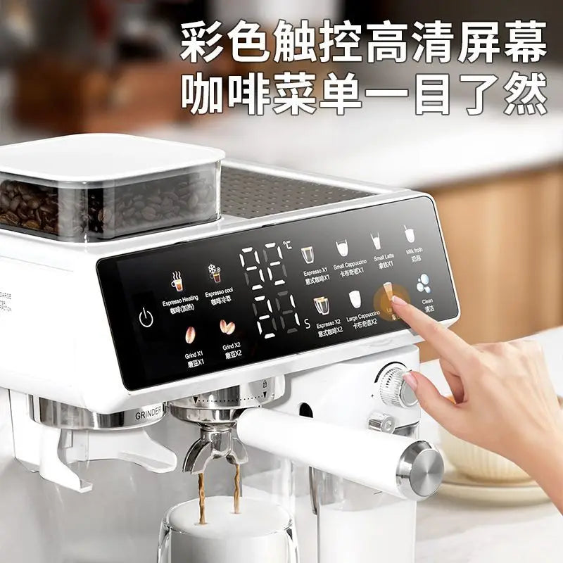 Semi-Automatic Italian Coffee Machine for Home, All-in-One Grinder & Auto Milk Frother, One-Click Self-Cleaning 20Bar Extraction