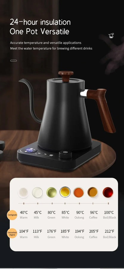900ML Coffee Teapot Stainless Steel Quick Water Boiler Electric Gooseneck Kettle 1200W Temperature Control Suitable for Home Use