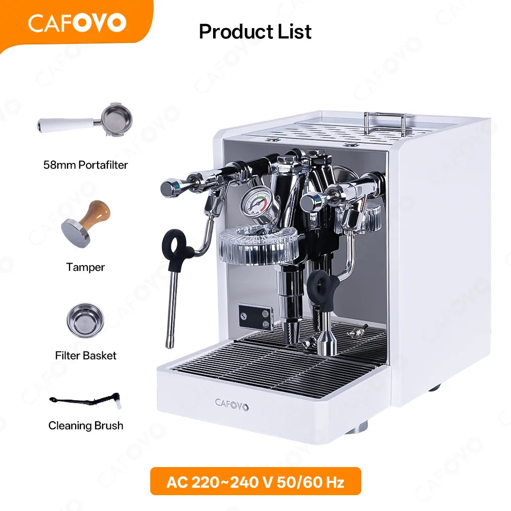 CAFOVO E140 9Bar Semi-Automatic Espresso Machine E61 Group Head 2L Heat Exchange Boiler ULKA Pump PID Adjustable OPV for  Cafe