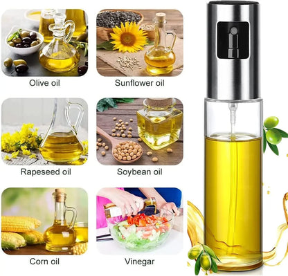 Oil Spray 100ml-Stainless Steel and Glass, Drop Resistant, Oil Dispenser with Accessories, Salad, Vinegar-Air Fryer