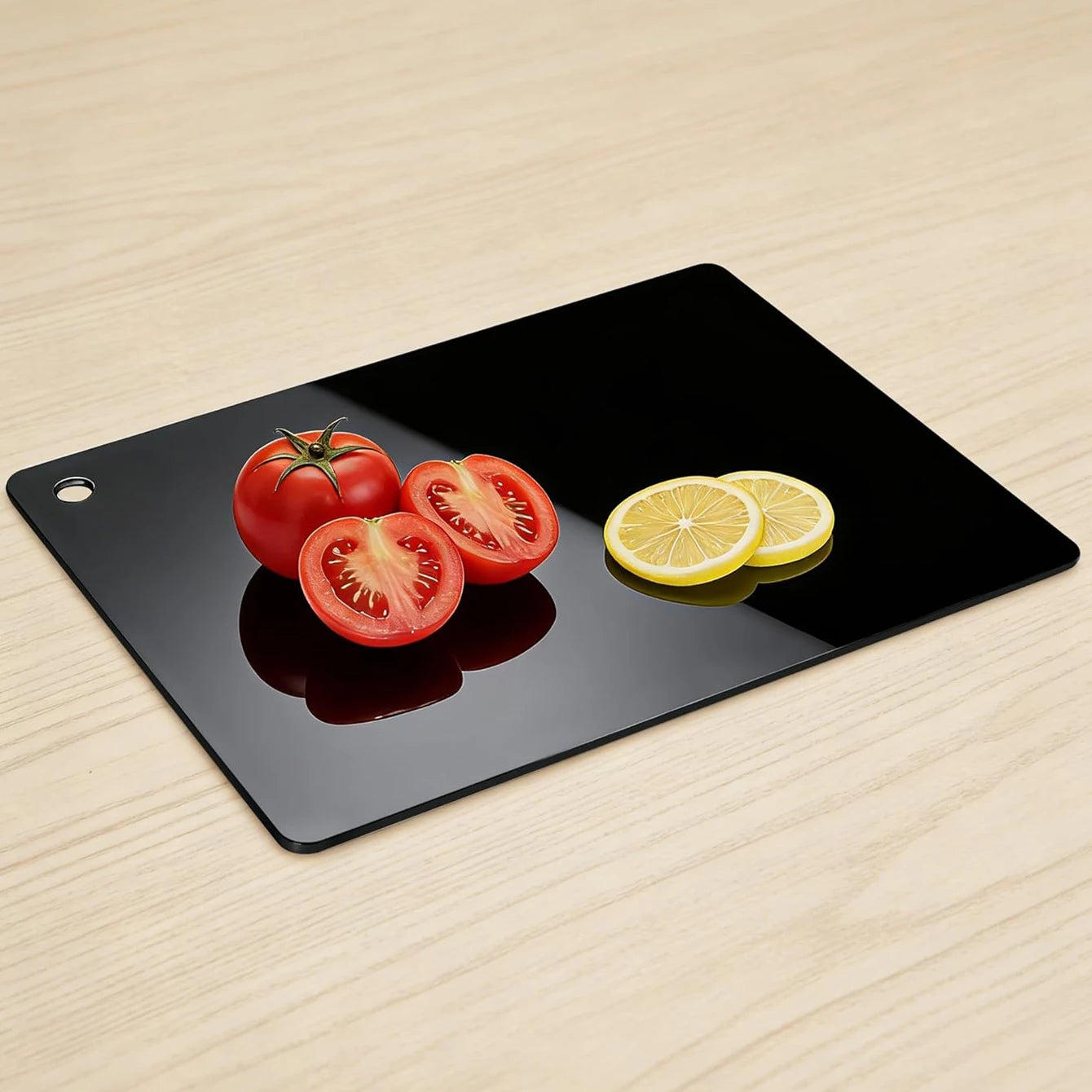 Kitchen cutting board, 15.3 * 11.8 inch transparent black cutting board with hanging holes, non slip cutting board for cooking,