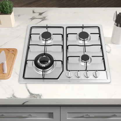 4 Burners Stainless Steel Gas Stove,  22″x20″ Built-In Natural Gas Cooktop  Gas Stove Top with Sealed Burner, Pulsed Ignition, Thermocouple Protection