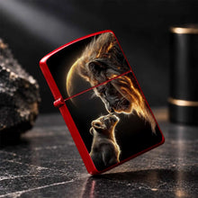 Creative Lighter With Warm Lion Cub And Adult Lion Glowing Art Pattern, Exquisite Moon Background Themed Decor, Portable Stylish Accessory For Daily Use Gifting Outdoor Travel Any Occasions A Humorous And Interesting Lighter