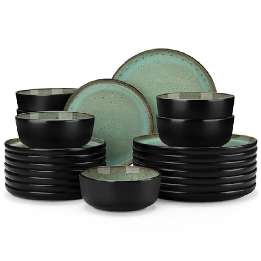 Plates and Bowls Sets 24 Pieces Stoneware Dinnerware Sets for 8 Kitchen Dish Set Microwave and Dishwasher Safe Ceramic Dishware