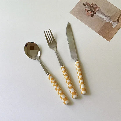 3pcs Stainless Steel Ceramics Handle Cutlery Set Dinnerware Clamp Western Tableware Knife Fork Tea Spoon