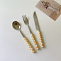 3pcs Stainless Steel Ceramics Handle Cutlery Set Dinnerware Clamp Western Tableware Knife Fork Tea Spoon
