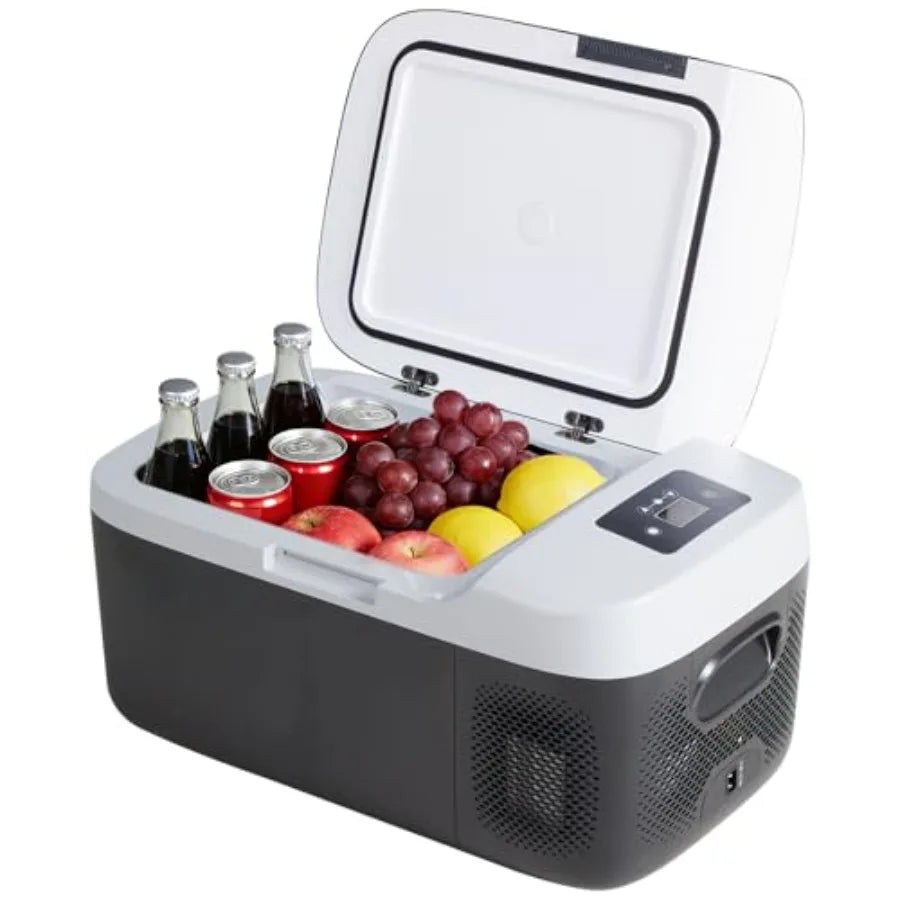 Portable car refrigerator for vehicle use, aluminum alloy body, black color, -4-68 smart Bluetooth control with battery protect
