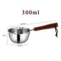 Mini Oil Pouring Pot with Wooden Handle 304 Stainless Steel Milk Pan Kitchen Butter Baking Measuring Pots for Household Cooking