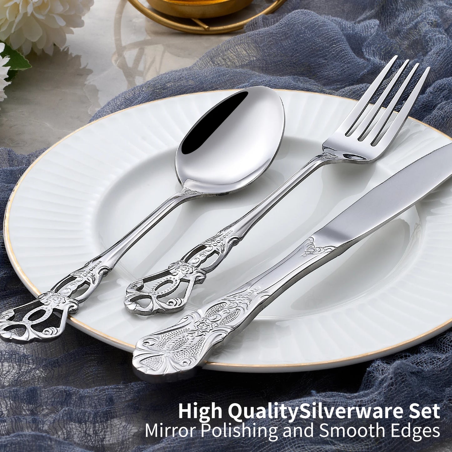 30 piece cutlery set - Western utensils knife, fork, spoon (including sharp steak knife) - for home, hotel, and restaurant use