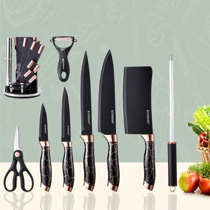 Kitchen Knife 9pcs Acrylic Knife Holder Stainless Steel Slicing Knife Bread Knife Fruit Knife Chef Knife