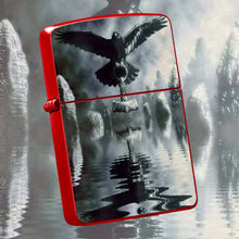 Norse Mythology Themed Lighter With Art Print Of Raven Holding Mjolnir, Misty Ancient Circle Aesthetic Original Design, Portable Delicate Practical Accessory Suitable For Daily Outdoor Gatherings And Various Occasions, Creati