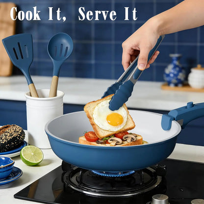 Non Stick Pots and Pans Set, 21 Pcs Ceramic Cookware with Detachable Handles, Induction Ready, Oven Safe, PFAS & PFOA Free, Navy