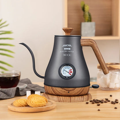 1.0L Electric Kettle Retro Gooseneck Hand Brewed Coffee Pot Slender Mouth Teapot Stainless Steel Liner Kettle with thermometer