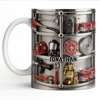 Fireman Custom Name Ceramic Mug Firefighter Themed Coffee Cup Personalized Gift for Fire Department