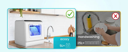 Ecozy Portable Countertop Mini Dishwasher with 5L Water Tank 6 Washing Programs Air Drying Function