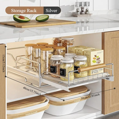 Pull-Out Under Kitchen Sink Organizer Dish Plate Drying Rack, Cabinet Layered Shelf, Pull-Out Basket for Spice Tableware Storage