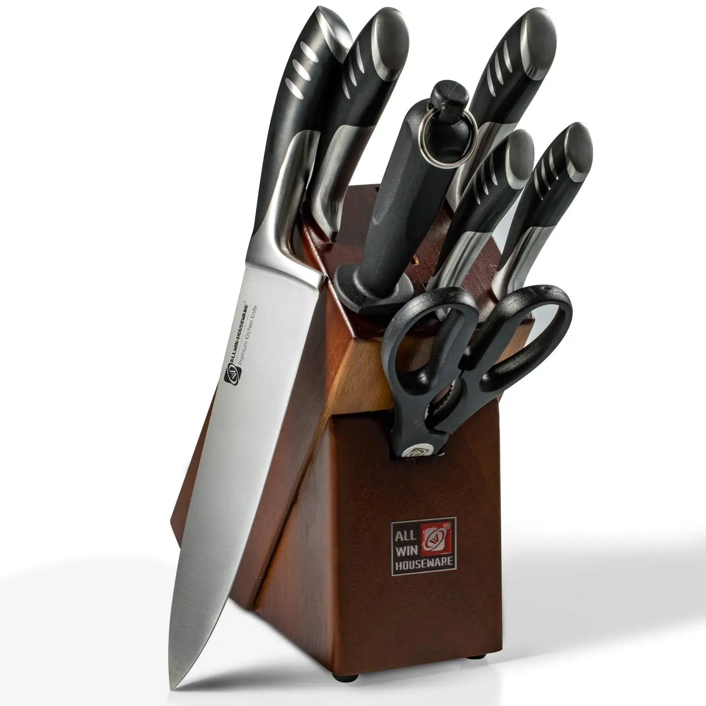 Premium 8-piece German 1.4116 Stainless Steel Kitchen Knives Sets Double Forged Full Tang Chef Knife Set With Rubber Wood Block