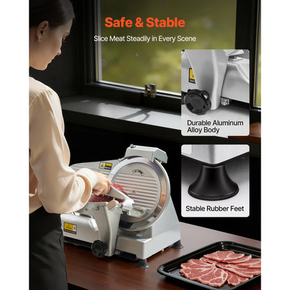 SucceBuy Commercial Meat Slicer 10 inch 320W Food-Slicer with SUS420 Blade 0-0.4 inch Adjustable Thickness for Frozen Meat Ham