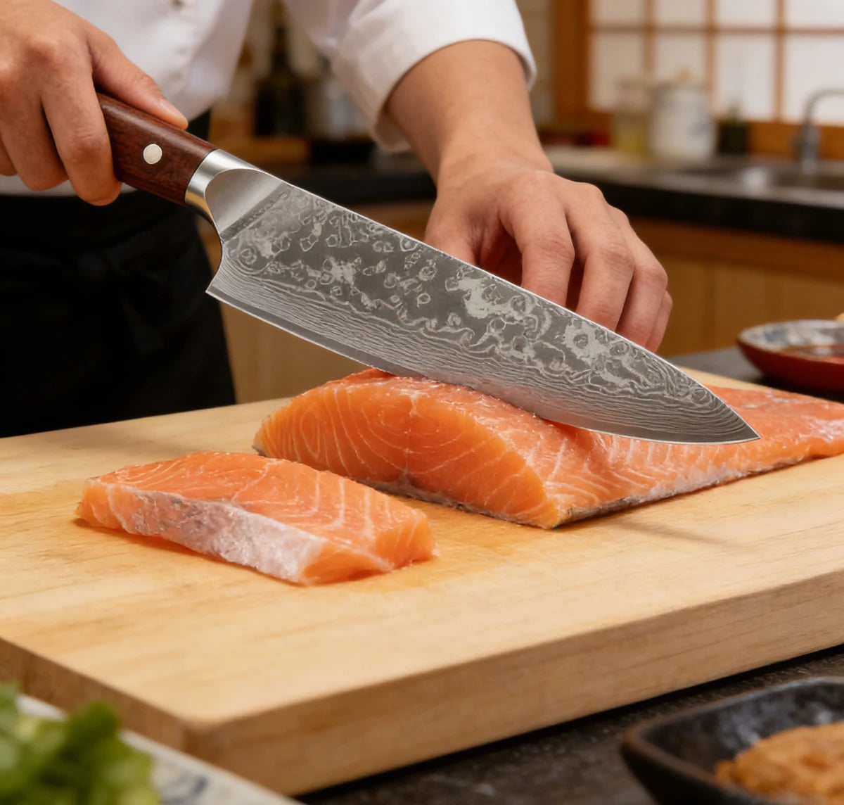 1/3PCS Kitchen Knife Sets Japanese Forged Damascus Steel Chef Santoku Knives Stainless Steel Rosewood Handle