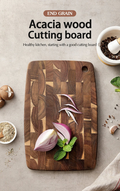 XINZUO End Grain Board Selected Acacia Wood 36x24cm Seamless Design 40% Improved Shock Absorption for Meat, Bread & Vegetable