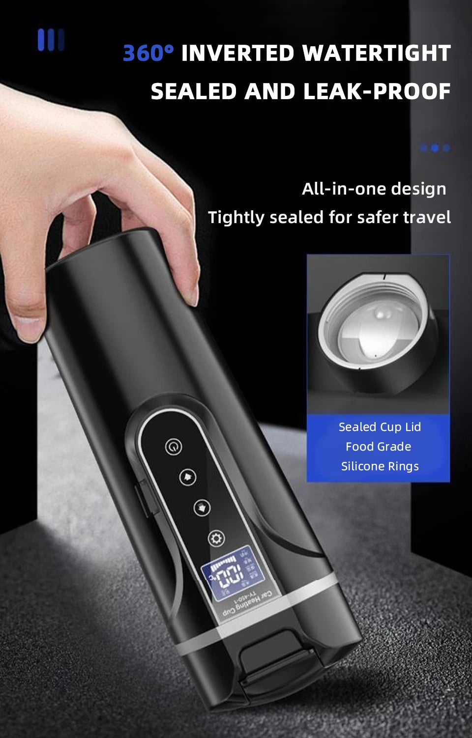 Portable Electric Kettle 12v/24v Smart Car Heating Cup Touch Screen Thermal Mug 450ml Car Heating Mug Temperature Adjustable