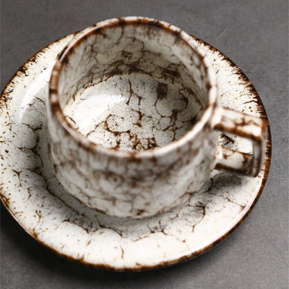 Traditional Arabic Coffee Cup and Dish Set Middle Eastern Style Kiln Transformed Coarse Ceramic Retro Handmade Mug