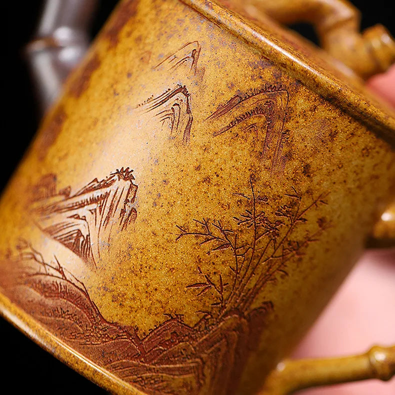 320ml Exquisite Yixing Purple Clay Teapots Handmade Bamboo Section Pot Raw Ore Section Mud Kettle Chinese Zisha Tea Set Gifts