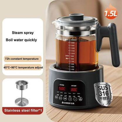 1.5L Smart Electric Kettle Multifunction Steam Teapot Temperature Control Health Pot Office Glass Flower Teapot Auto Keep Warm