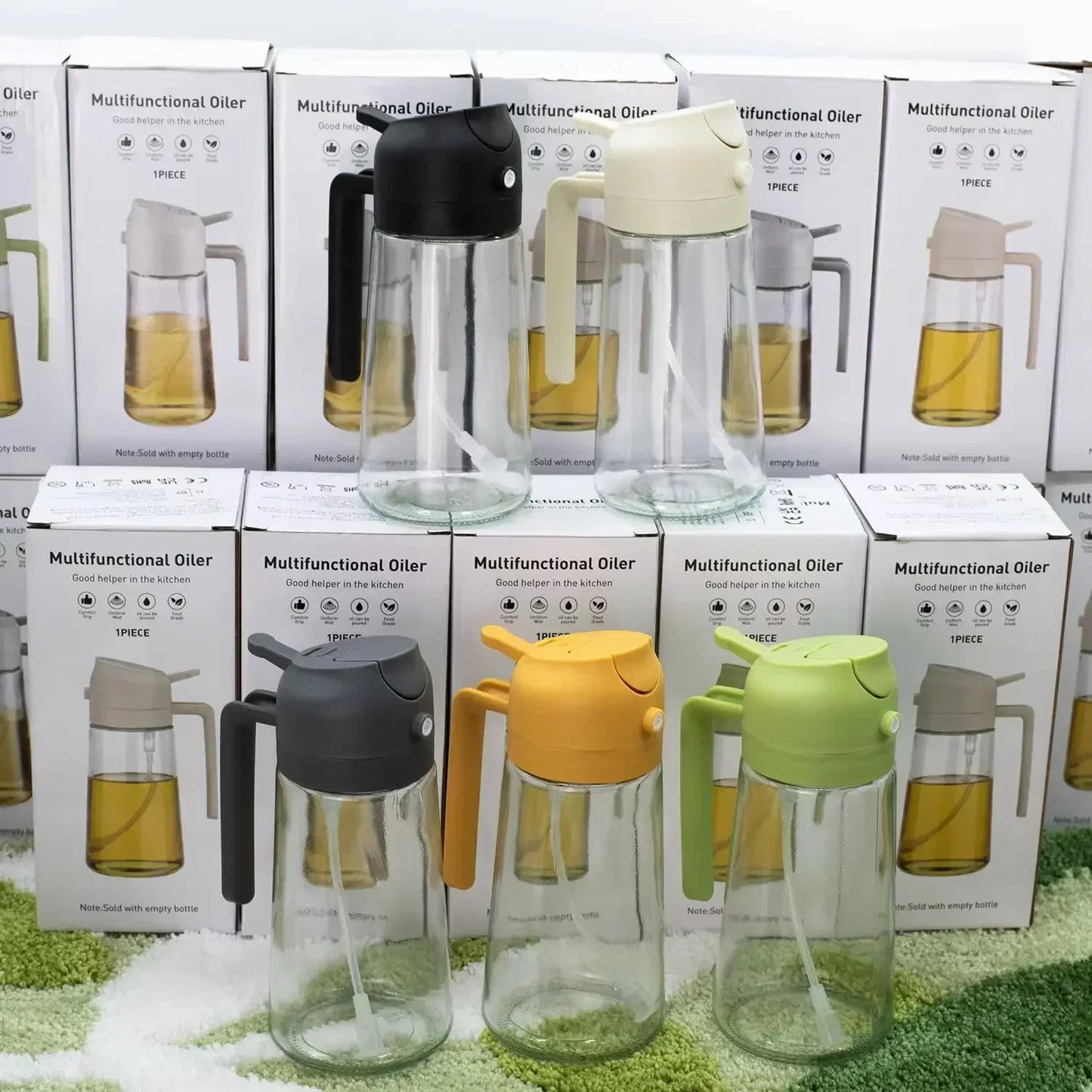 2in1 Black Glass Olive Oil Sprayer Lightproof Oil Dispenser for Cooking Salad Barbecue Kitchen Tools Refillable Spray Bottle