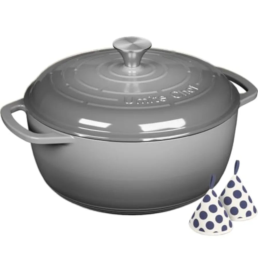 6QT Enameled Cast Iron Dutch Oven with Lid, Versatile Heavy-Duty Cookware Pot for Baking Bread, Braising, Soups and Stews, Oven