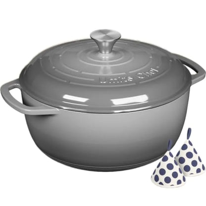 6QT Enameled Cast Iron Dutch Oven with Lid, Versatile Heavy-Duty Cookware Pot for Baking Bread, Braising, Soups and Stews, Oven