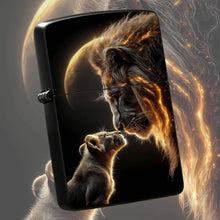 Creative Lighter With Warm Lion Cub And Adult Lion Glowing Art Pattern, Exquisite Moon Background Themed Decor, Portable Stylish Accessory For Daily Use Gifting Outdoor Travel Any Occasions A Humorous And Interesting Lighter