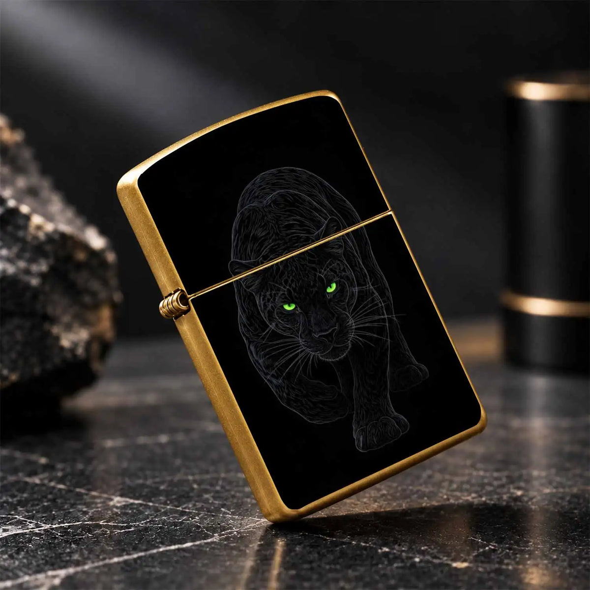 Stylish Stealth Panther Themed Portable Igniter, Fits Daily Outings, Outdoor Camping, Business Gifting Scenarios, Striking Bright Green Eyes With Dim Line Art Builds Strong Night Vibe, Blends Practicality And Unique Taste, Pe