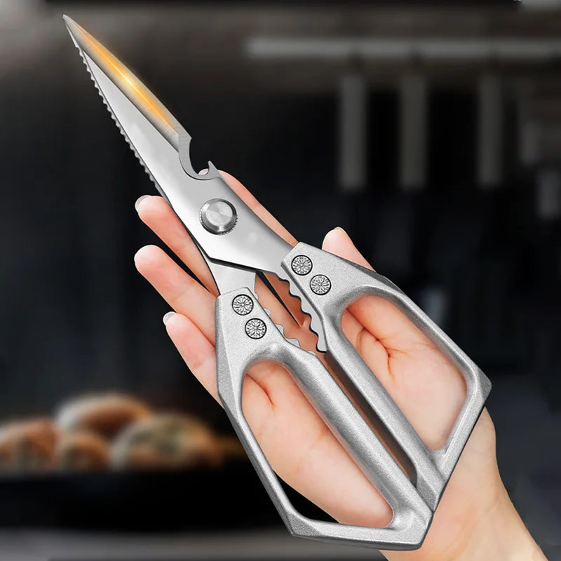 Kitchen Scissors Multi-functional Stainless Steel Aluminum Handle Household Scissors for Cutting Chicken and Fish Special Shears