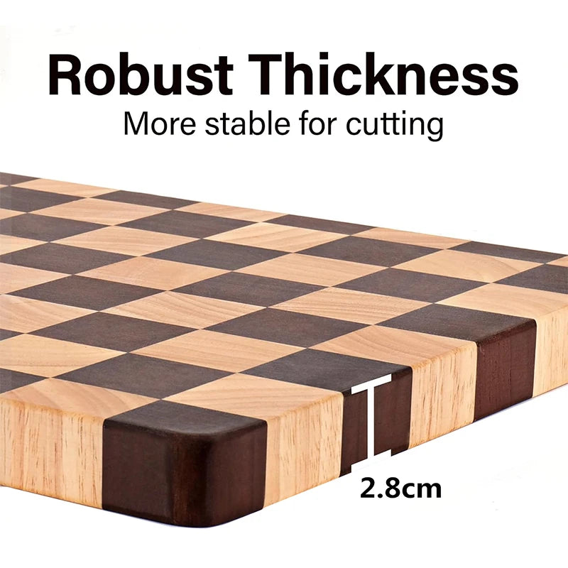 1 Pc End Grain Cutting Board Heavy Duty Rubber Wood Chopping Board Flippable Serving Board For Meat Bread Fruits Vegetable JT549