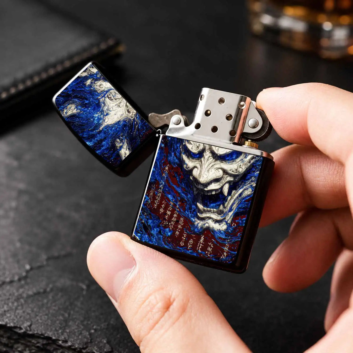 Creative Hannya Pattern Lighter, Stylish Blue Flame Oni Mask Art Desktop Ornament, Portable Cool Accessory For Daily Use, Unique Oriental Aesthetic Decor, Exquisite Gift For And Friends In Any Scene Interesting And Humorous L
