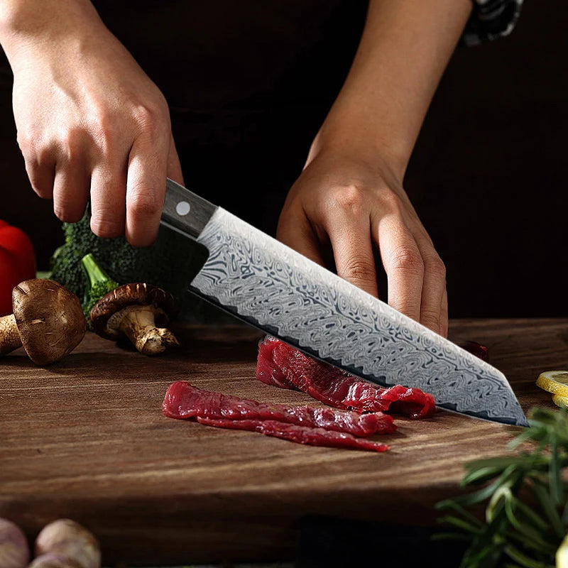 2026 New Damascus Pattern Japanese Kitchen Knife - High Hardness, Sharp Main Chef Knife for Cooks - Wooden Handle Kitchen Knife