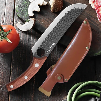 WXCOO 1~4pcs Kitchen Knife Set Stainless Steel Handmade Forged Meat Cleaver Boning Fruit Slicing Butcher Knife Cutting Board